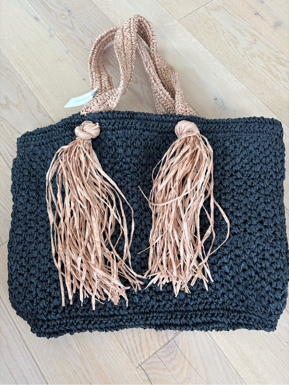 Anthropology Straw tote bag black and natural